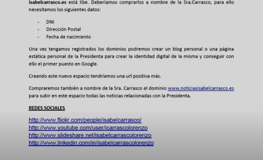 Imagen del plan de acción a favor de Isabel Carrasco que se pagaba con dinero público. 