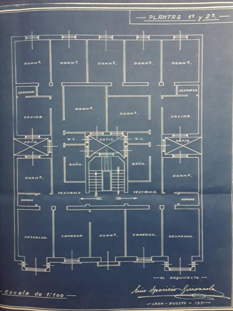 Planta 1ª y 2ª del Edificio Imprenta Moderna . Proyecto arquitectónico 1931. Archivo Municipal