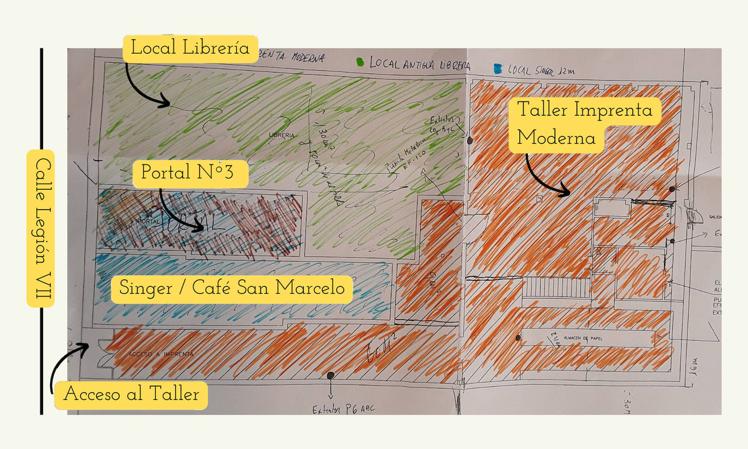 Representación de la planta del edificio Casa Imprenta Moderna.
