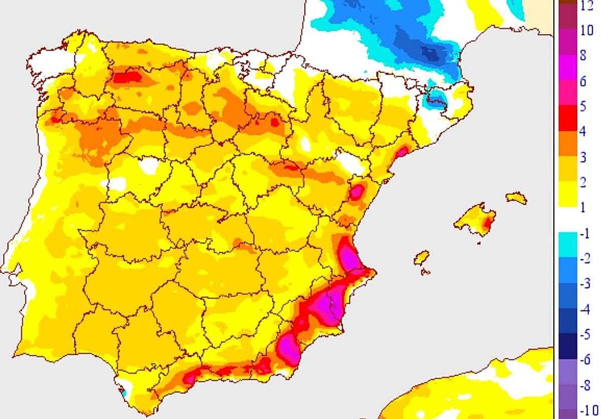 Variación de temperaturas máximas previstas para este martes en León.