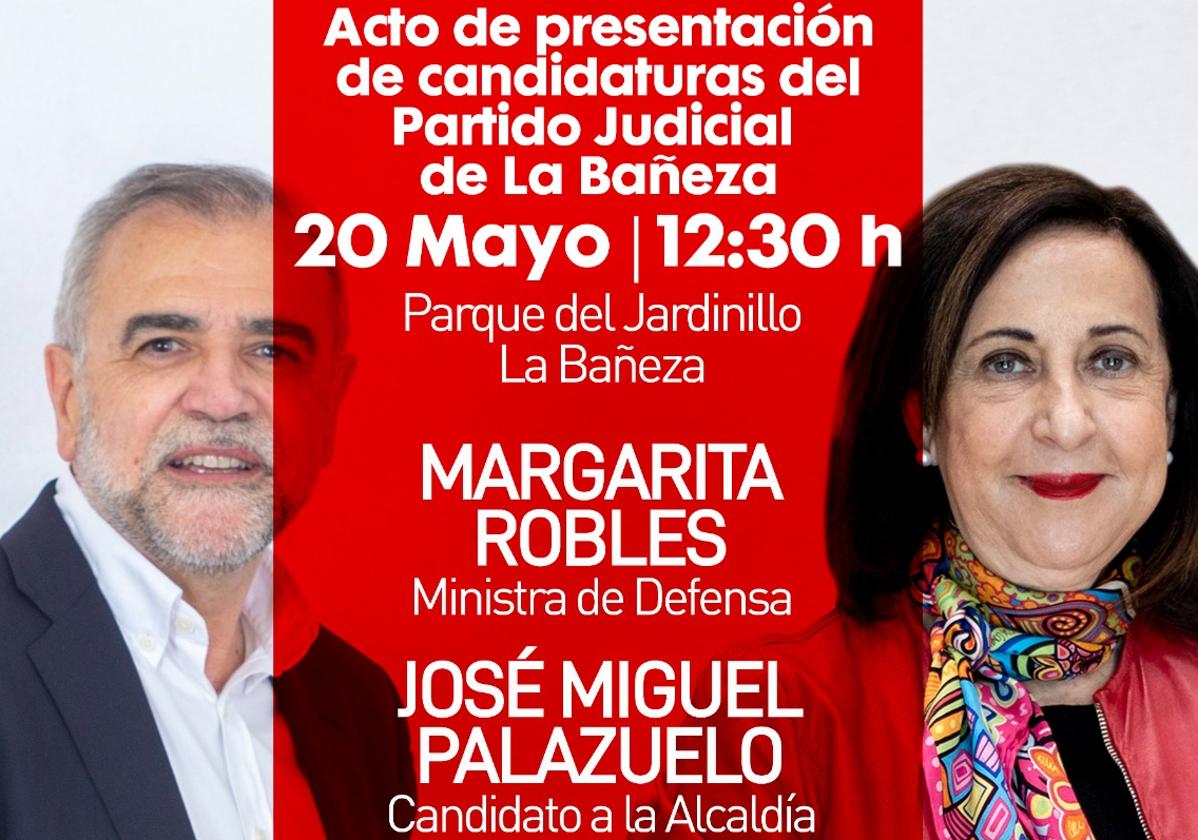 La ministra Margarita Robles acompañará a Palazuelo en la presentación de su candidatura en La Bañeza.