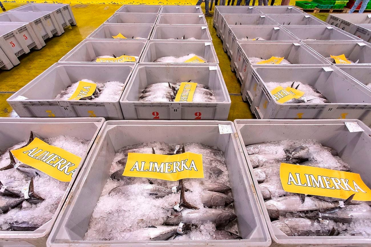 Imagen de las primeras cajas de Bonito del Norte adquiridas por Alimerka.