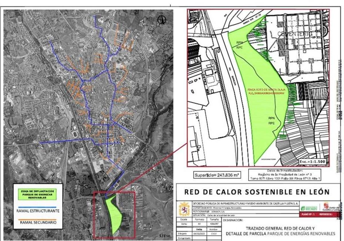 Plano de la nueva red de calor que se construirá en León.