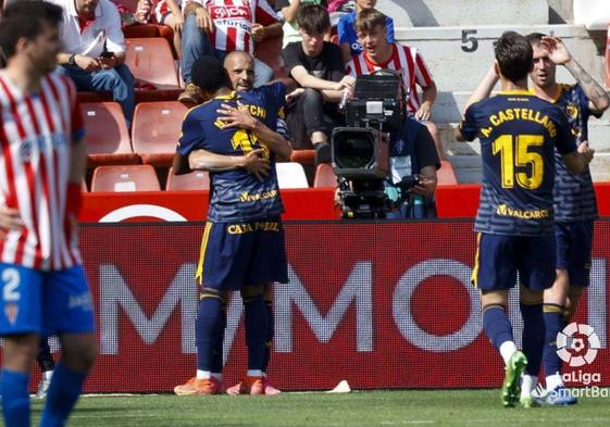 Vídeo: Juanfran García en rueda de prensa posterior al partido en Gijón. Foto: Los jugadores de la Ponferradina celebran el tercer gol.