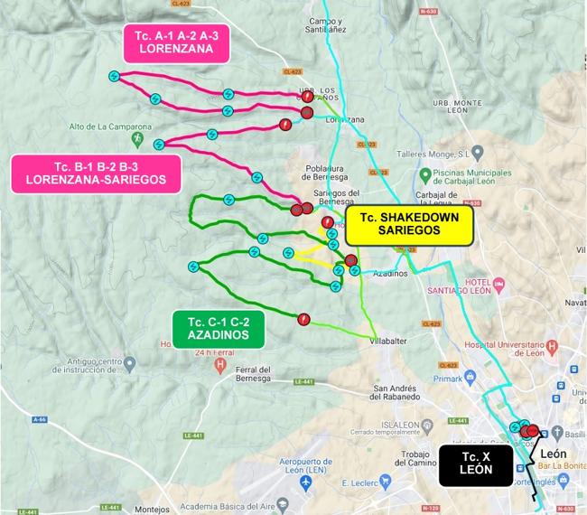 Mapa de los distintos tramos del rally.