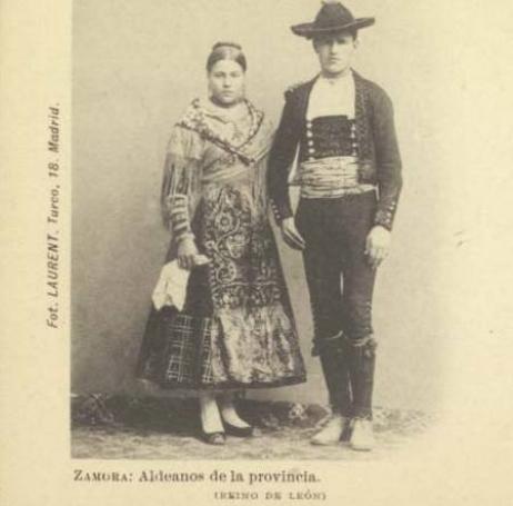 Una pareja de aldeanos de Zamora retratados por Jean Lauret en el siglo XIX.