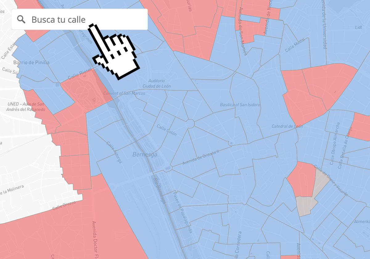 Mapa interactivo de la ciudad de León y su voto en estas municipales.