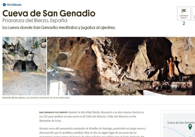 Imagen de la página web donde se habla de la Cueva de San Genadio.