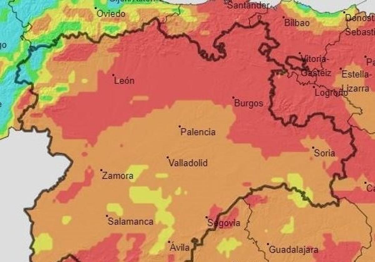 Mapa de la alerta de riesgo de incendios.