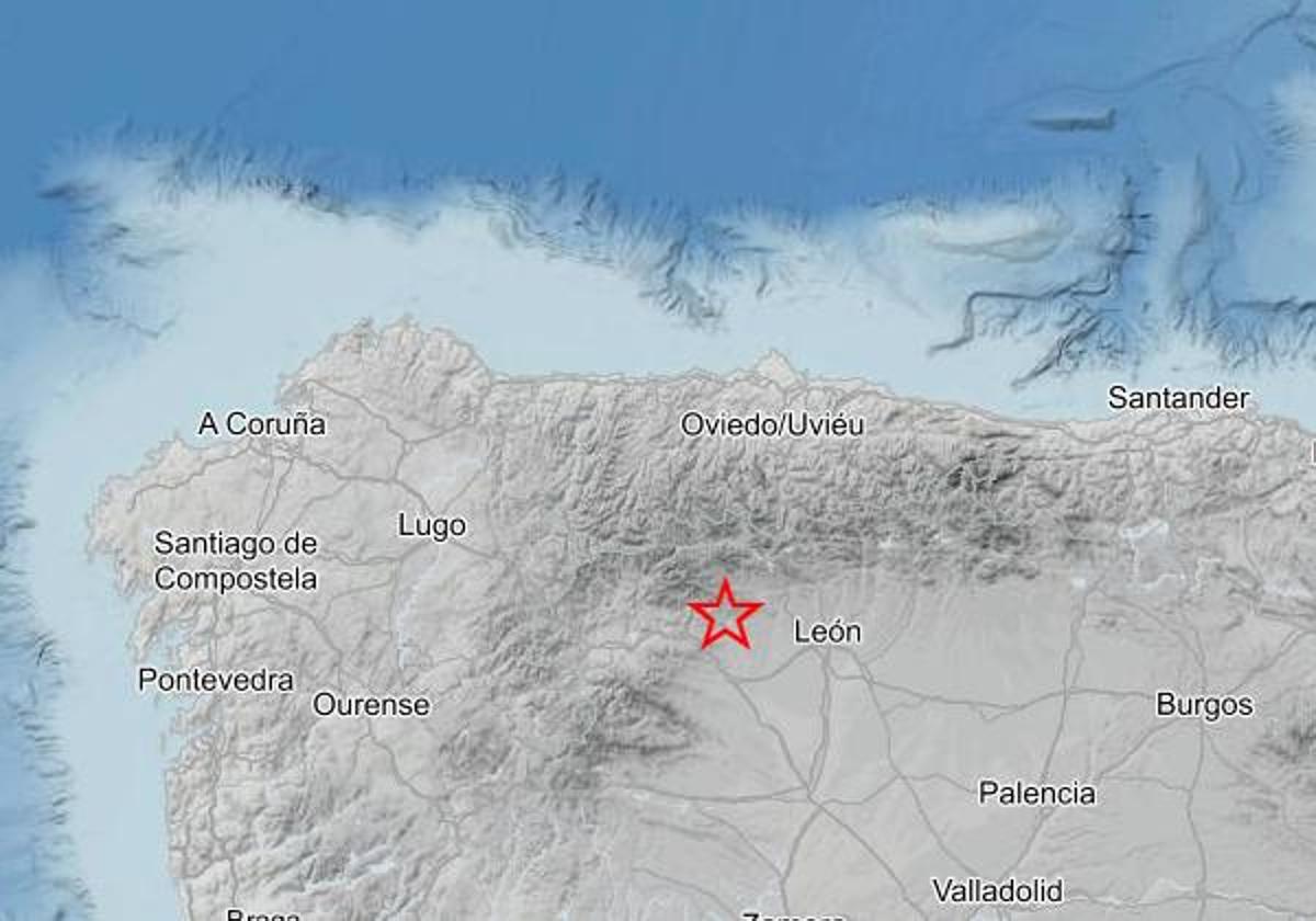 Zona exacta donde se ha dado el epicentro del terremoto que ha sacudido a la provincia de León.