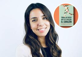 La escritora leonesa Carmen Arteaga, en pequeño imagen de su último libro 'Todas las veces que se te acelera el corazón' que ha conseguido ser una de las cinco finalistas del Premio Literario Amazon Storyteller