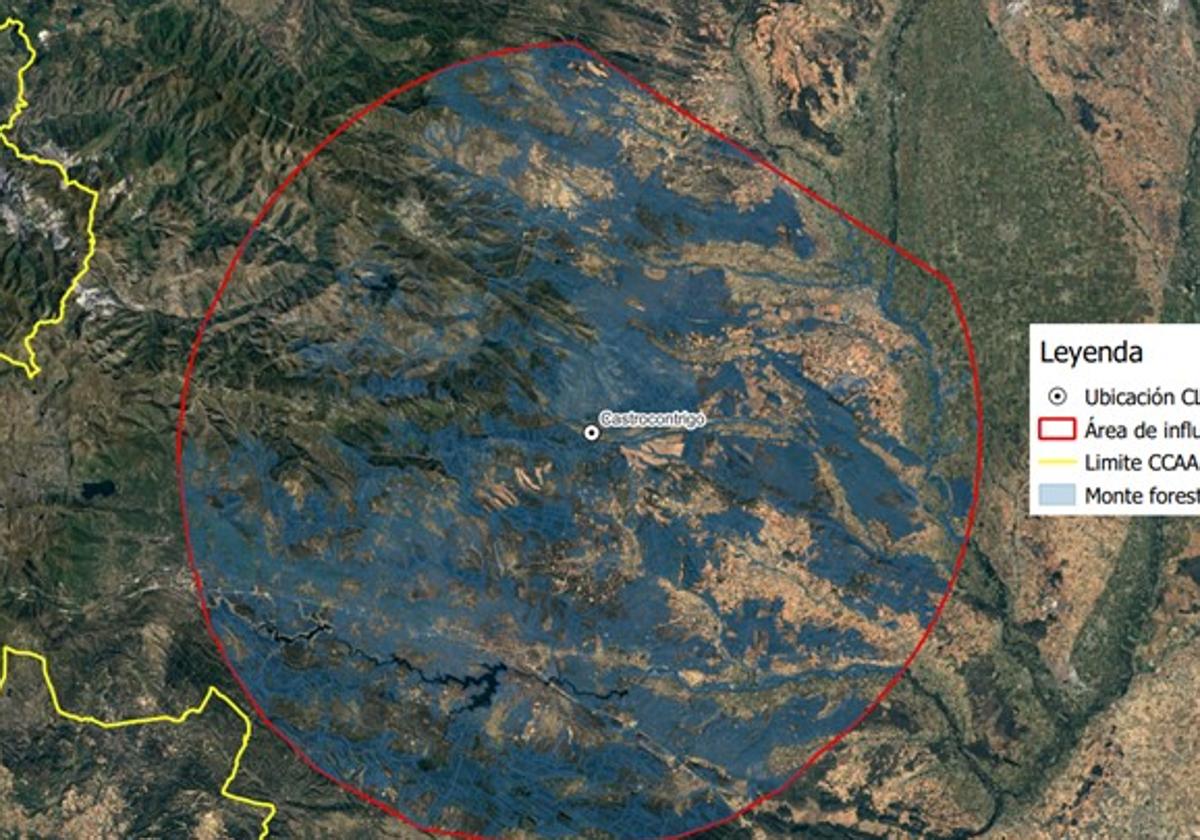 Zona de influencia del Centro Logístico Comarcal de biomasa forestal de Castrocontrigo.