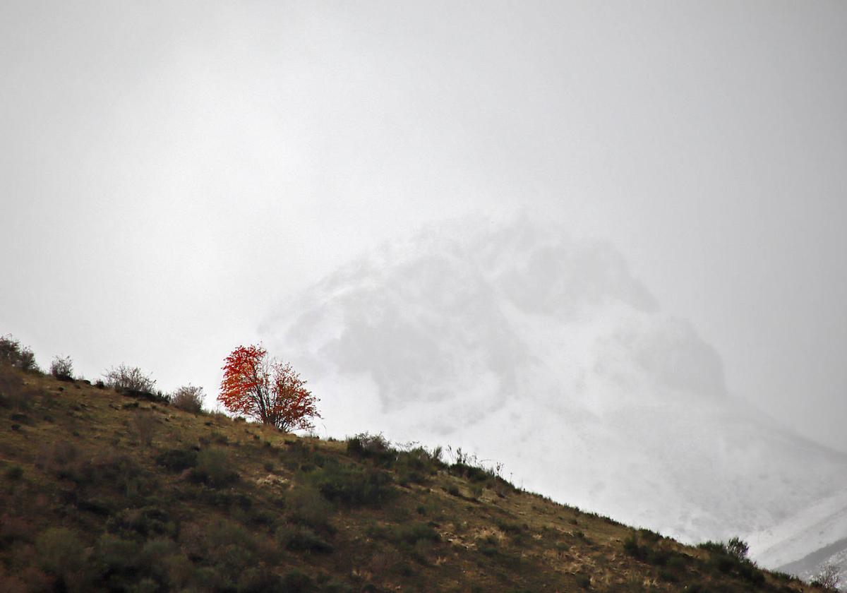 Nieve en las cumbres de la montaña leonesa.