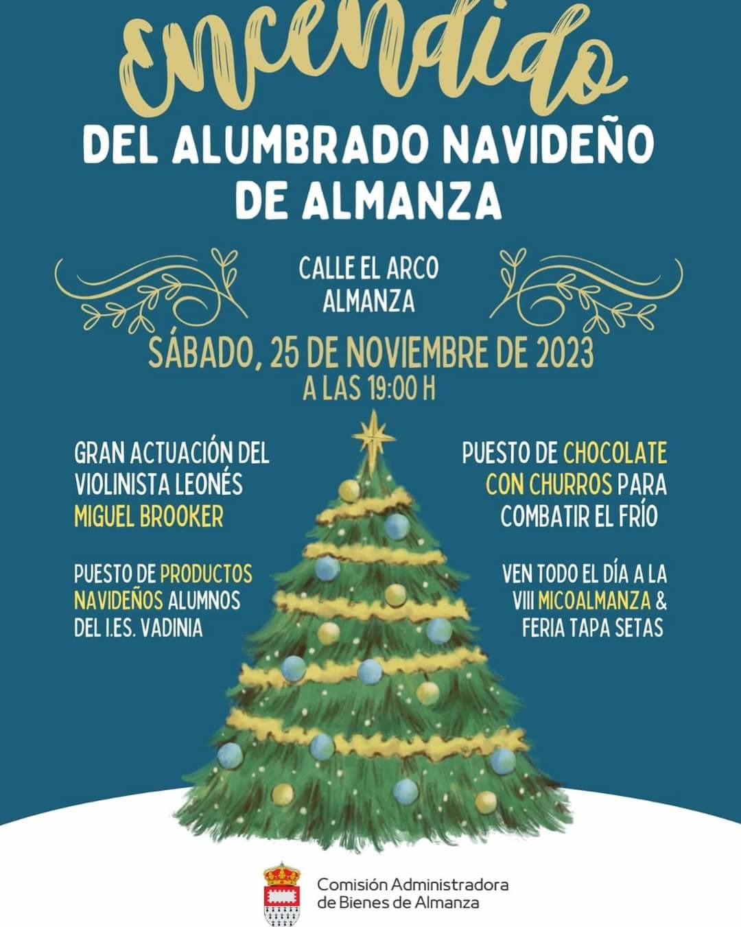 Cartel del encendido de luces navideñas en Almanza