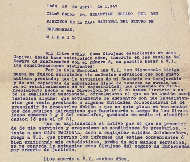 Carta de don Emilio G. Miranda al director de la Caja Nacional 1947