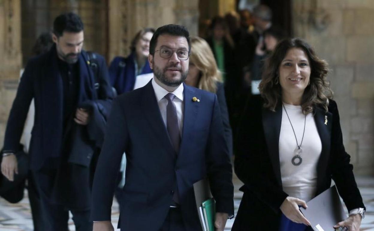 Pere Aragonés llega a la reunión semanal del Gobierno catalán. 