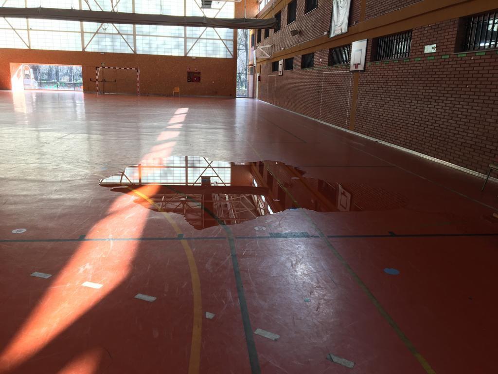 Desprendimientos, goteras e inundaciones en el colegio Quevedo de León ciudad .