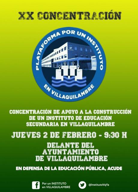 Imagen - Cartel de la concentración de la plataforma 'Por un instituto en Villaquilambre'.