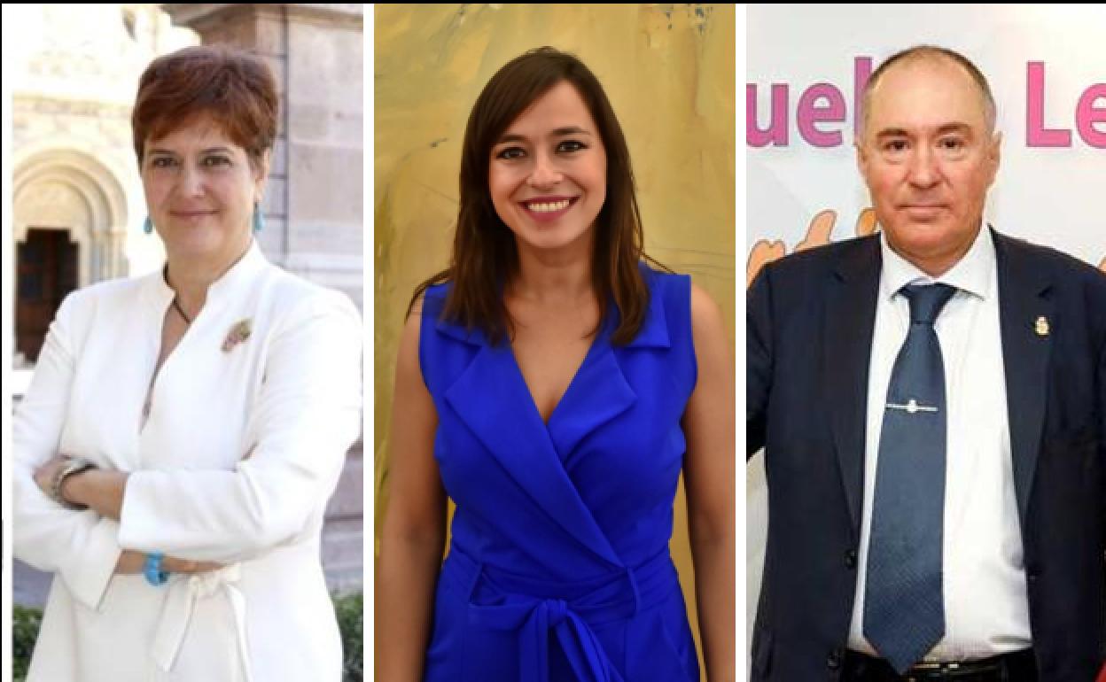 Los tres portavoces de la oposición, Margarita Torres (PP), Gemma Villarroel (CS) y Eduardo López Sendino (UPL).