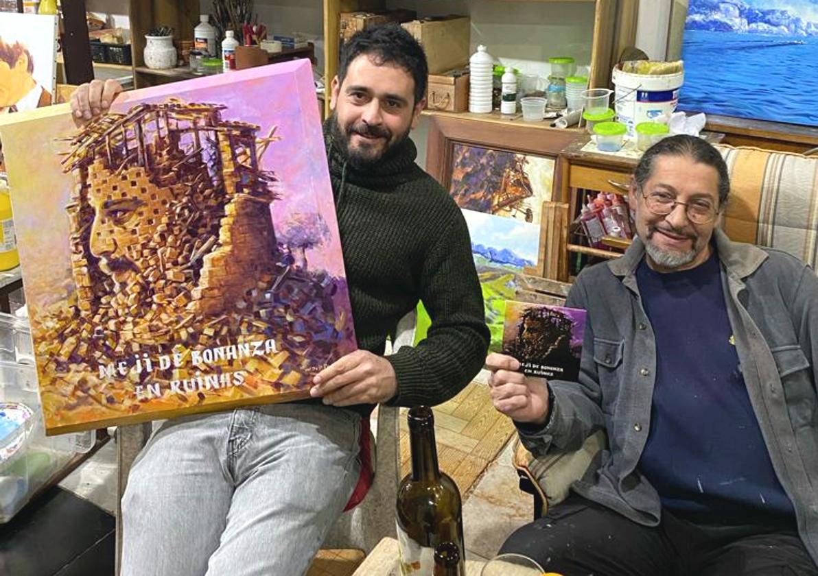 El artista leonés Meji junto al pintor Martín de la Red.