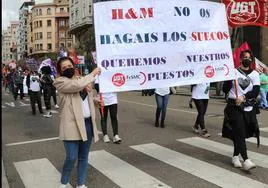 Las trabajadoras de H&M en la manifestación del 1 de mayo de 2021.