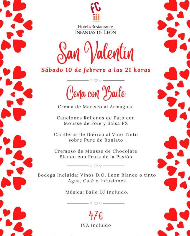 Menú cena San Valentín en el Hotel Infantas de León