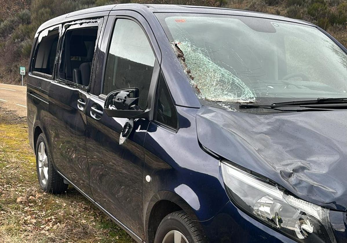 Imagen de la furgoneta tras el choque contra el animal.