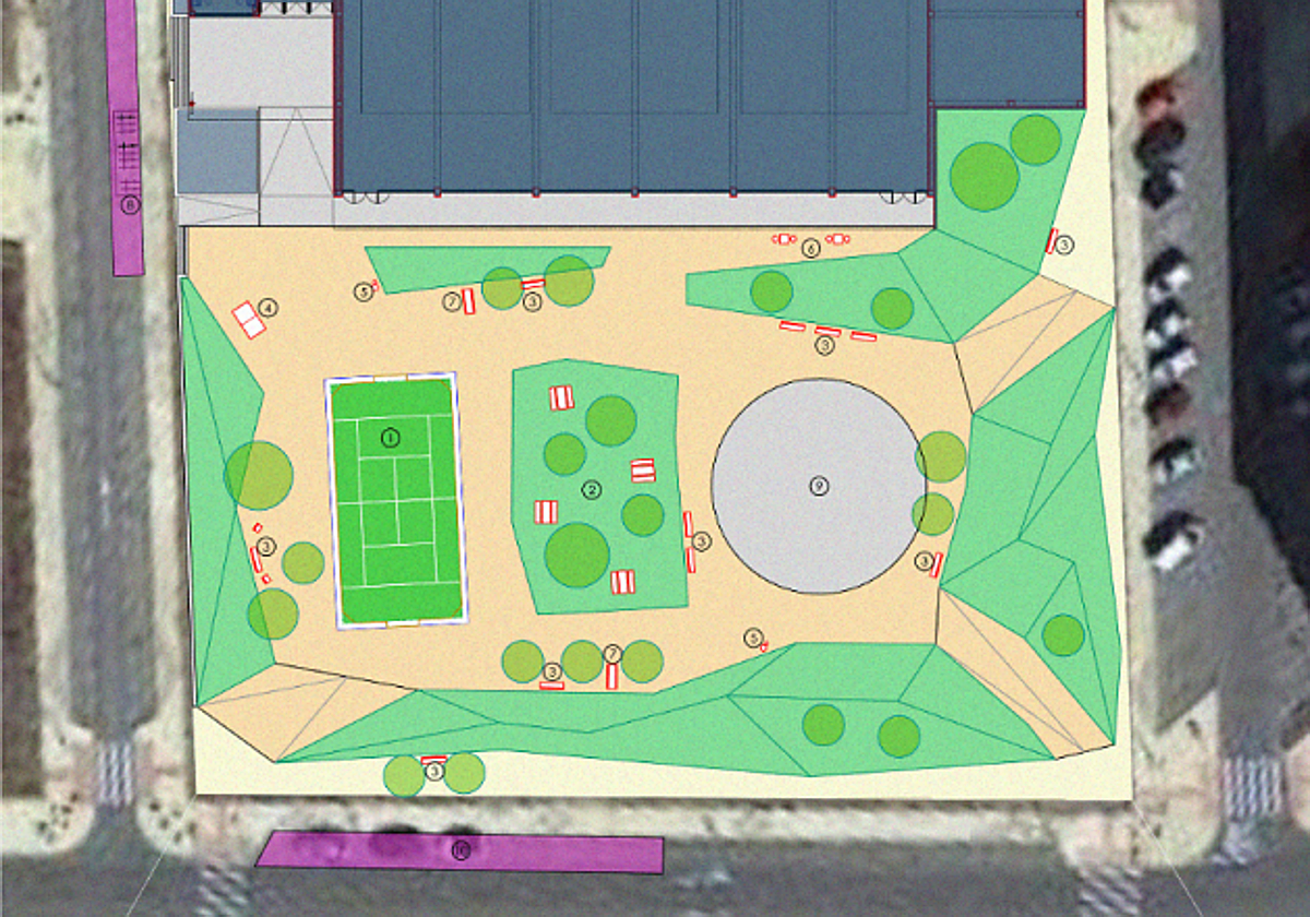 Boceto del plano del espacio verde que albergará la entrada al Pabellón de Puente Castro.