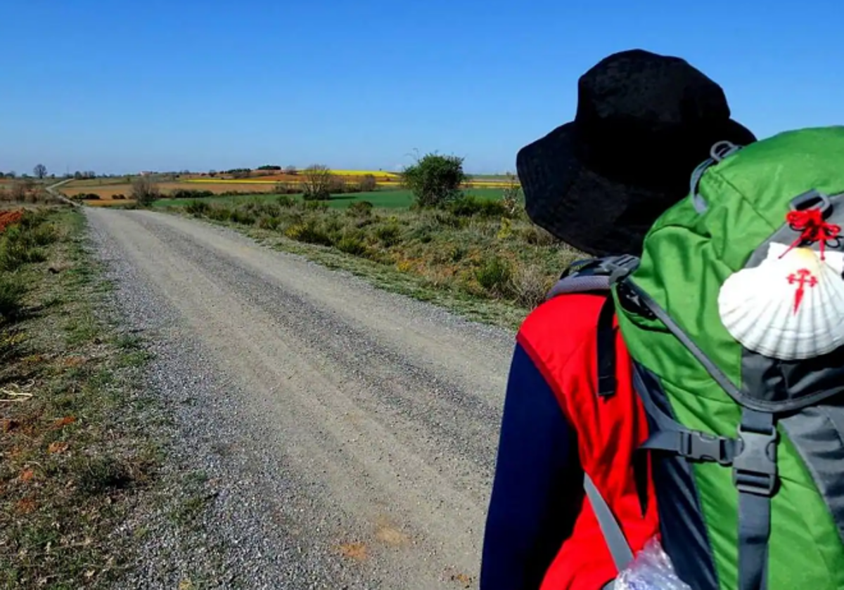 Iman de archivo de un peregrino realizando el Camino de Santiago.