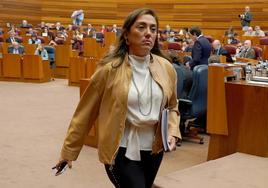 La consejera de Movilidad y Transformación Digital, María González Corral, durante el Pleno de las Cortes de Castilla y León