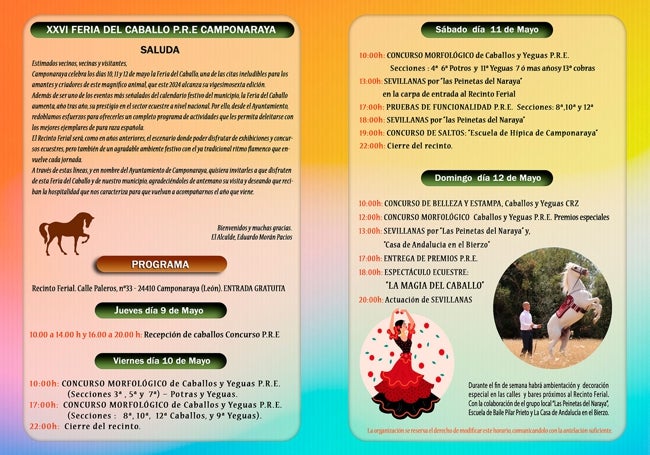 Cártel de actividades de la XXVI Feria del Caballo P.R.E Camponaraya