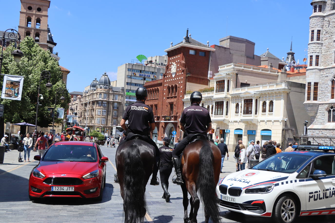 Los caballos de la Policía Nacional se pasean por León