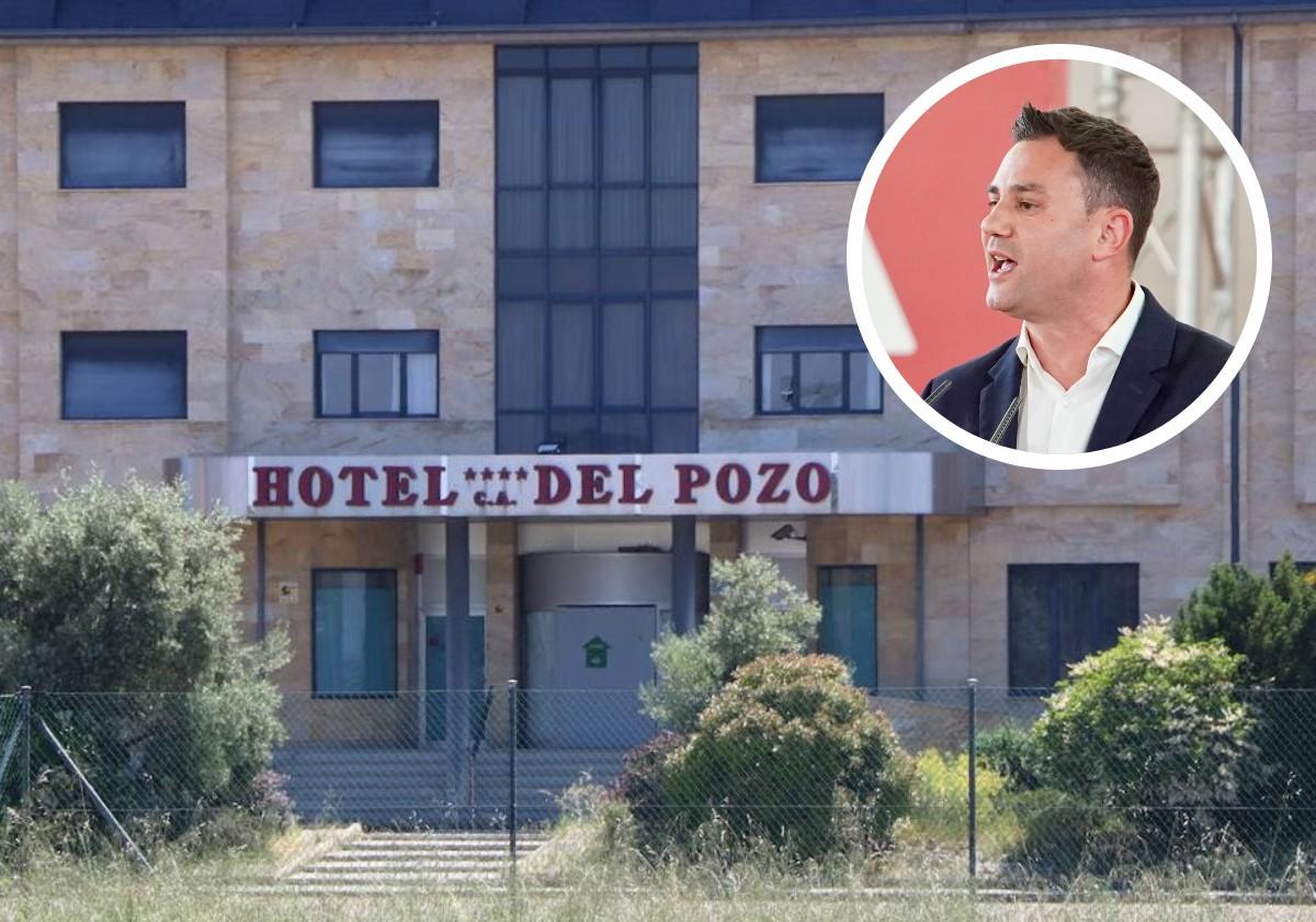 Imagen del hotel del Pozo; en el círculo, Javier Alfonso Cendón.