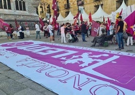 Concentración a las puertas de la Diputación de León antes de la votación de la moción.