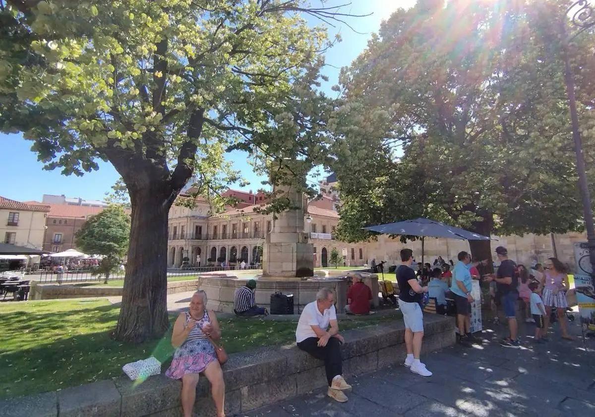 Plaza de San Marcelo en León durante el verano.