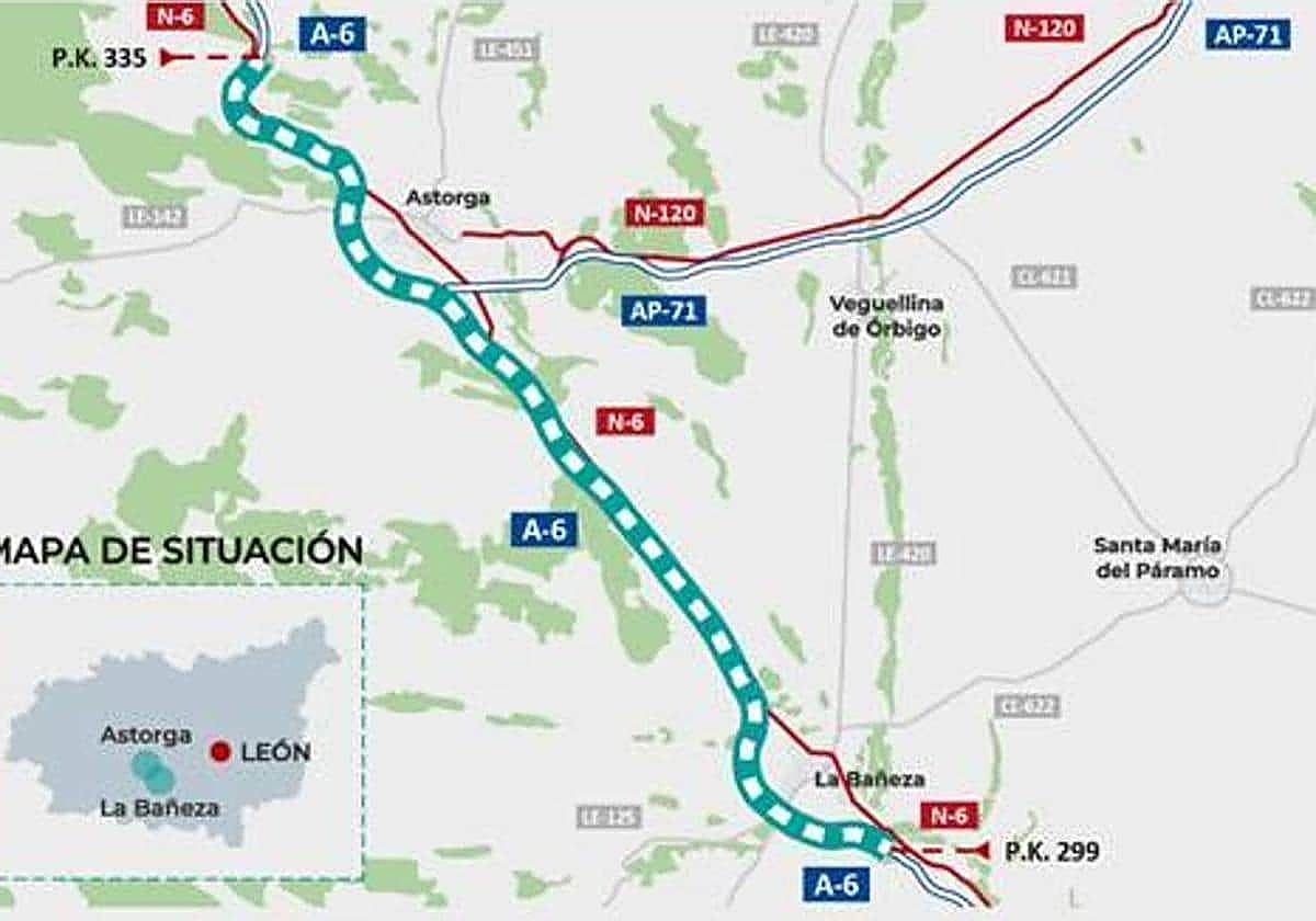 Tramo de la A-6 sobre el que se actuará.