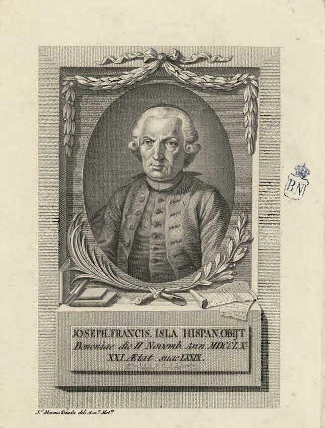 Retrato de Jose Francisco de Isla. grabado calcografico por Juan Moreno de Tejada.