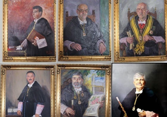 Algunos de los retratos de los rectores de la ULE.