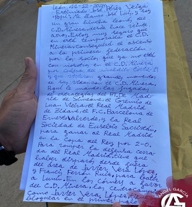 Carta recibida por el entrenador del Minera.