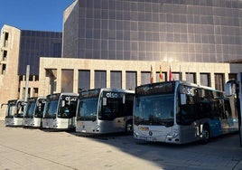 Imagen de autobuses a las puertas de la Junta de Cyl.