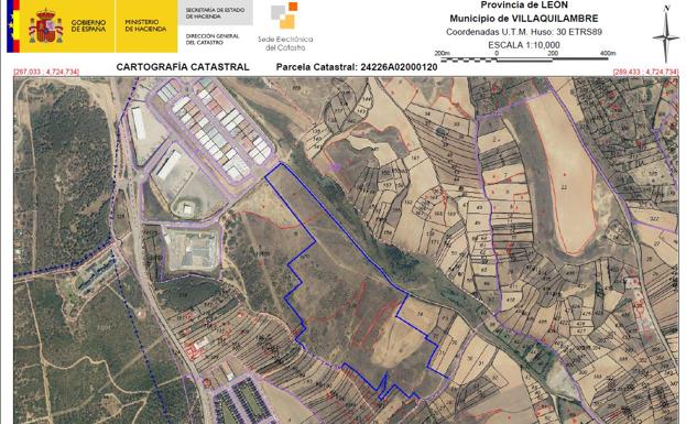 Mapa de la situación de la finca que se subasta en el polígono industrial de Villaquilambre