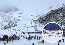 Cientos de esquiadores en las estaciones de esquí de San Isidro y de Leitariegos (en el círculo) durante este fin de semana.