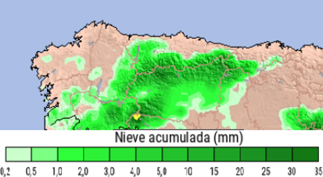 Previsión de nieve acumulada hasta el domingo 23 de marzo.