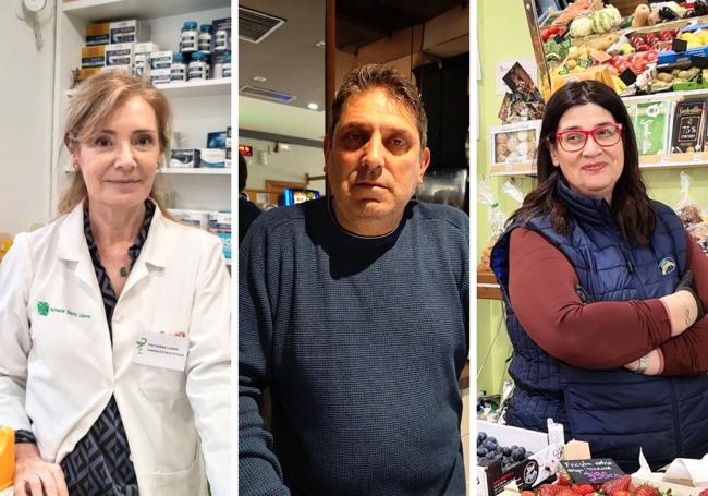 Paz, farmacéutica; Carlos, hostelero; y Marga, comerciante, atienden a Leonoticias en sus establecimientos.
