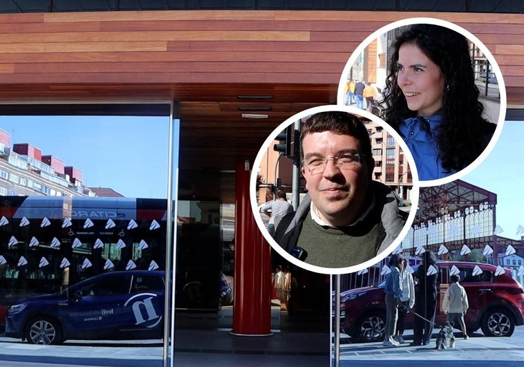 Estación de Renfe en León. En la imagen anexa, Pablo Díez y Almudena Sirero, dos viajeros afectados por la cancelación de trenes.