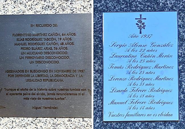 Placas funerarias en recuerdo de las víctimas del franquismo enterradas en Villamanín y Casares de Arbás.