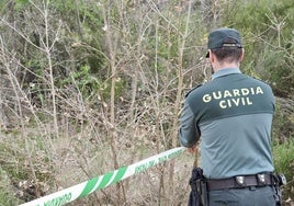 Un guardiacivil, en la zona donde se encontró el cuerpo de J.R., primo de su supuesto asesino, C.H. en Sorribos de Alba.