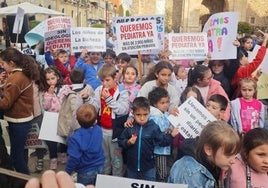 Concentración en La Bañeza reclamando un servicio digno de pediatría.