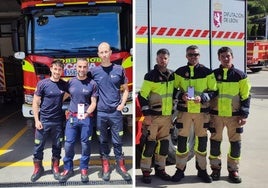 Varios bomberos posan con la medalla al mérito de la Protección Civil de Castilla y León.