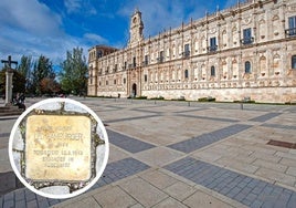 La fachada de San Marcos en León y una''stolpersteine'.